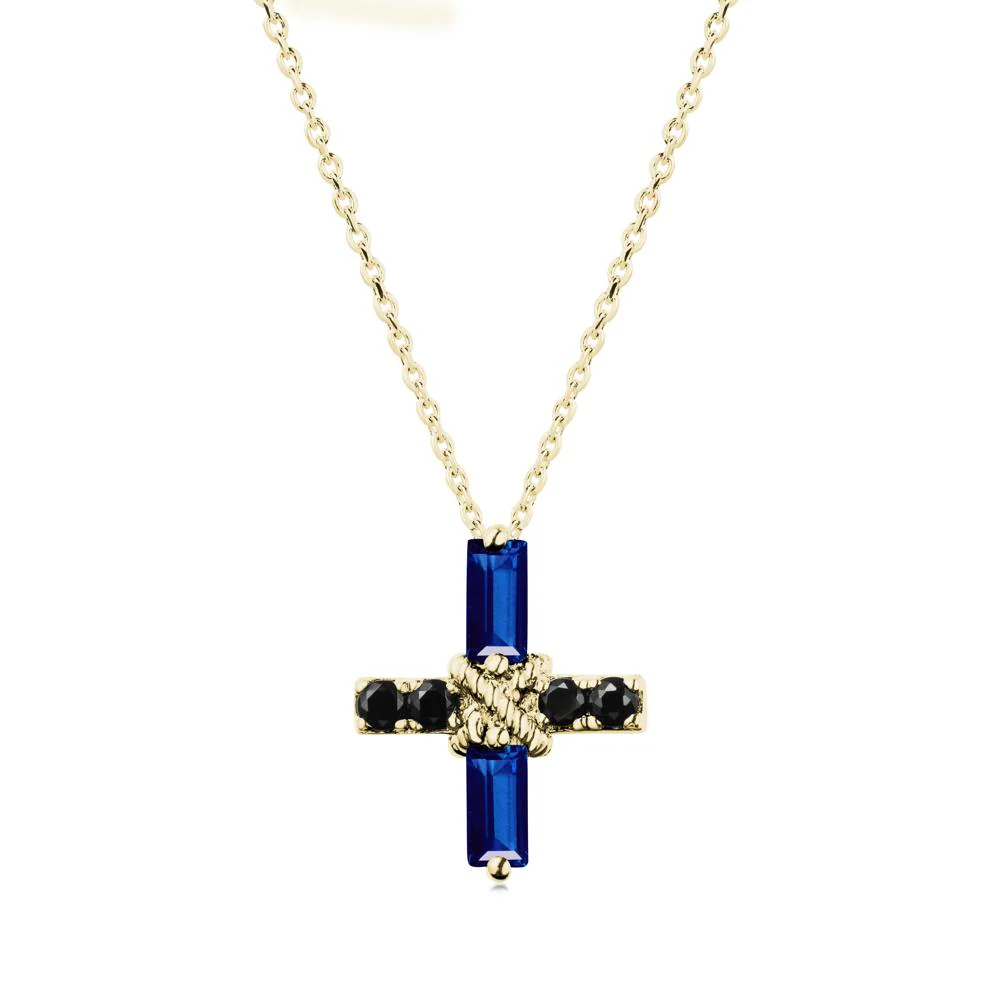 Baguette Sapphire and Black Spinel Green Cross Necklace - Image 6