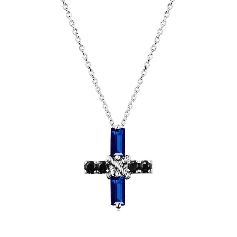 Baguette Sapphire and Black Spinel Green Cross Necklace - Image 9