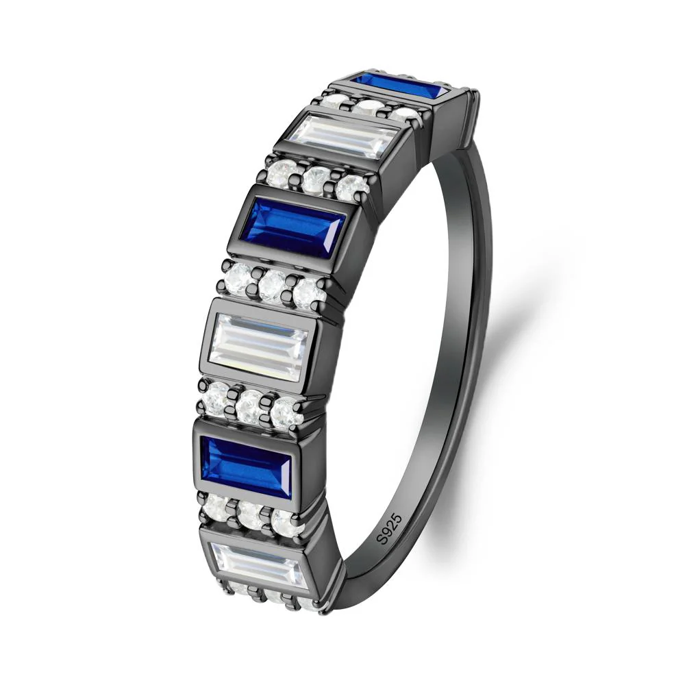 Baguette Sapphire and Cubic Zirconia Half Eternity Ring - Image 7