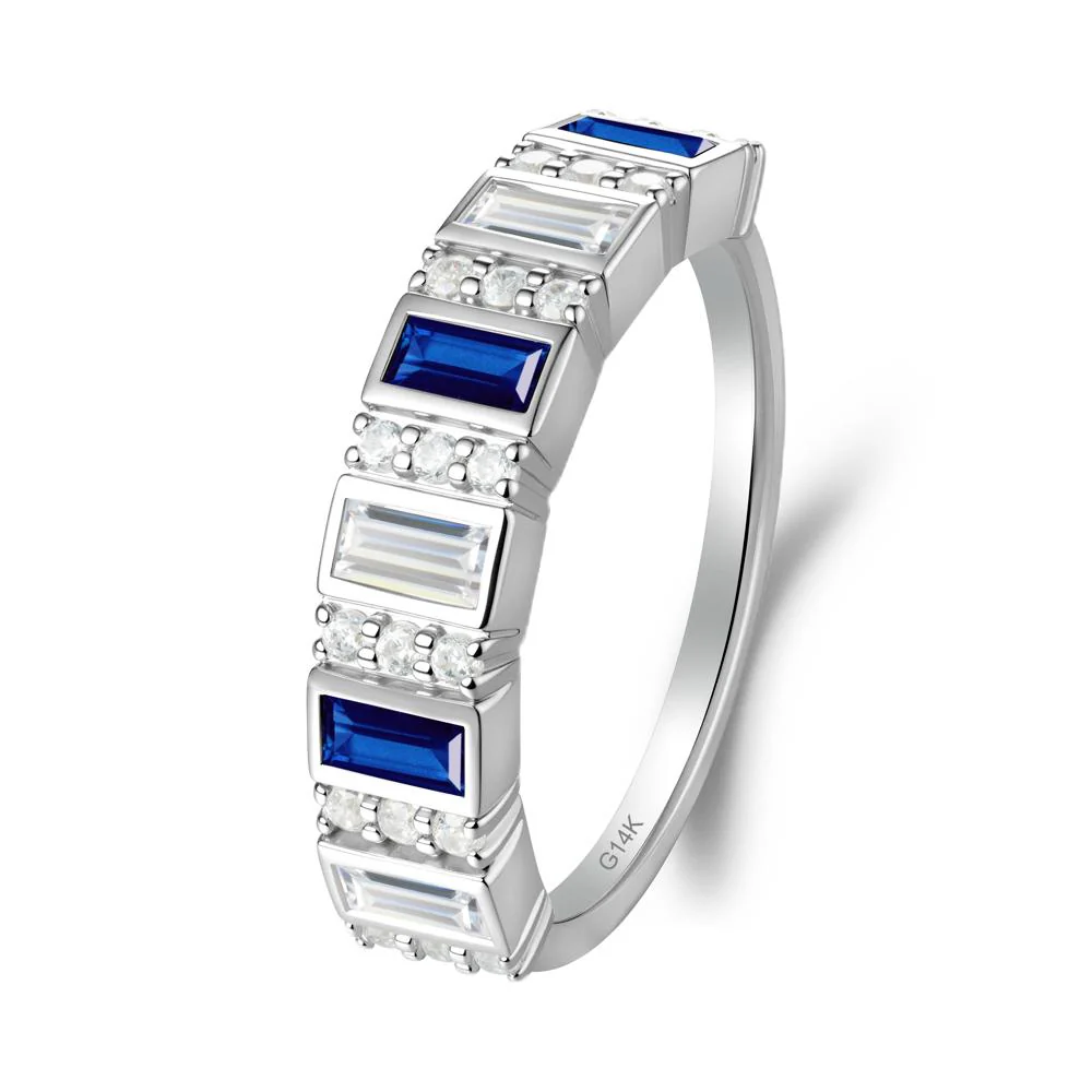 Baguette Sapphire and Cubic Zirconia Half Eternity Ring - Image 9