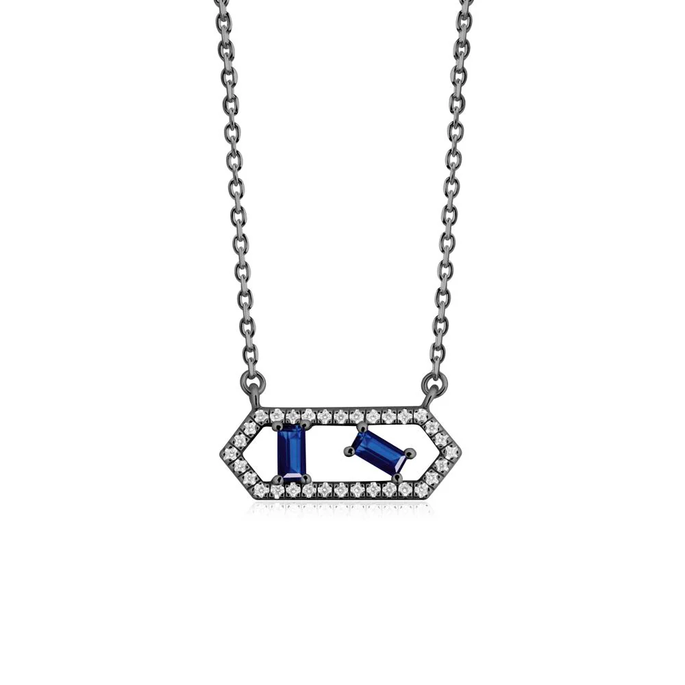 Baguette Sapphire Hexagon Necklace - Image 4