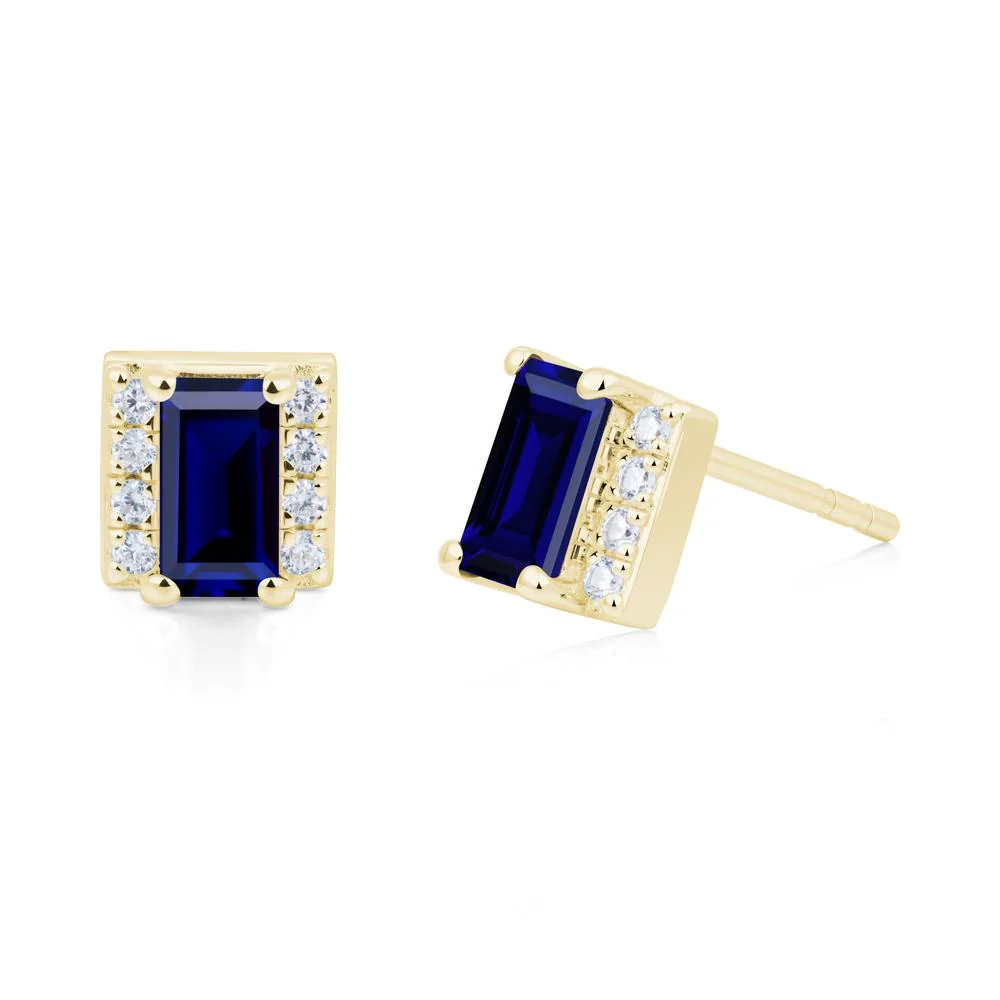 Baguette Sapphire Stud Eaarings with Pave Side Accents - Image 5