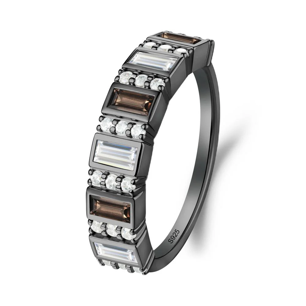 Baguette Smoky Quartz and Cubic Zirconia Half Eternity Ring