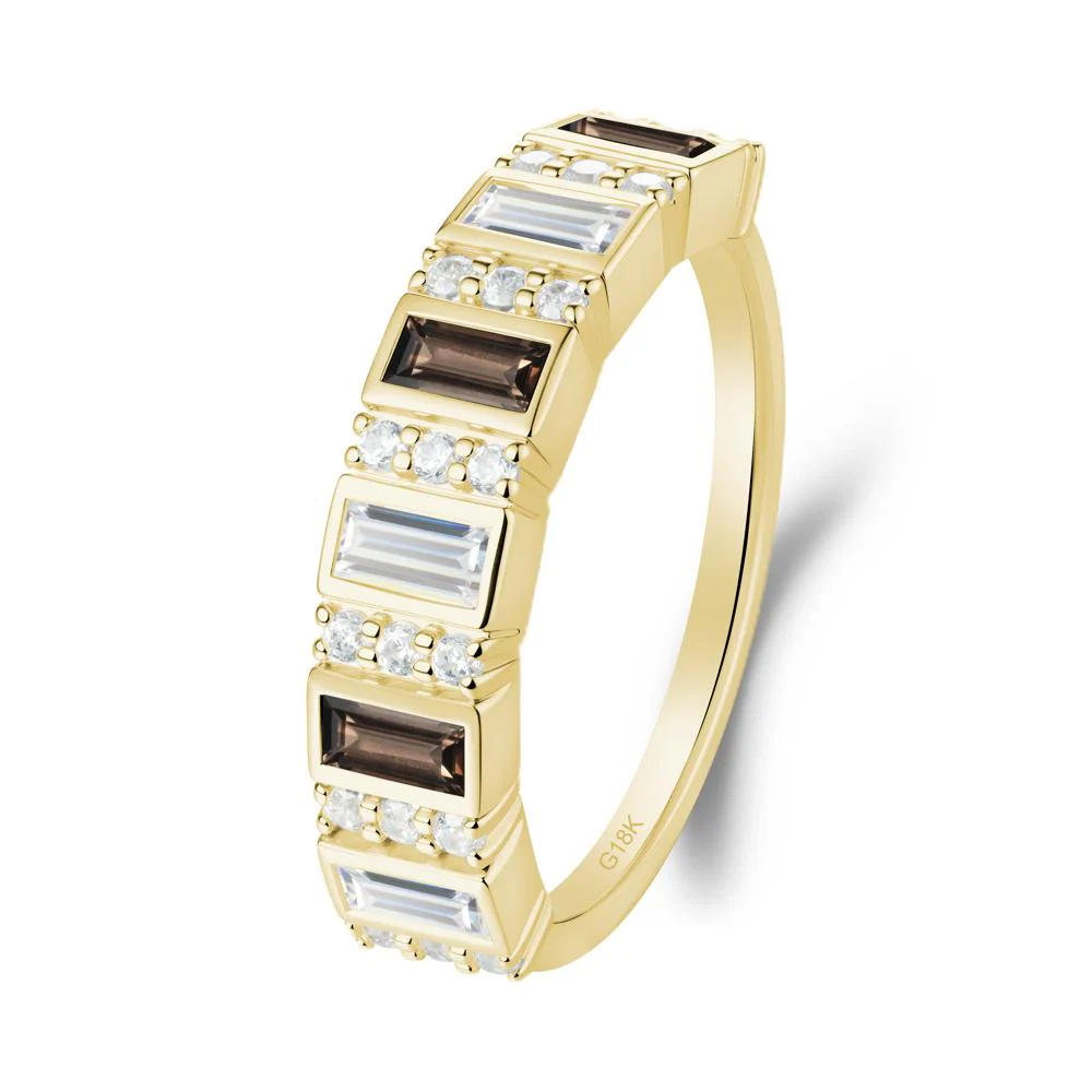 Baguette Smoky Quartz and Cubic Zirconia Half Eternity Ring - Image 2