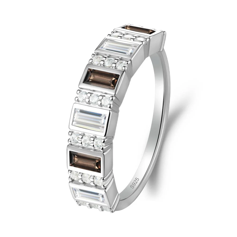 Baguette Smoky Quartz and Cubic Zirconia Half Eternity Ring - Image 5