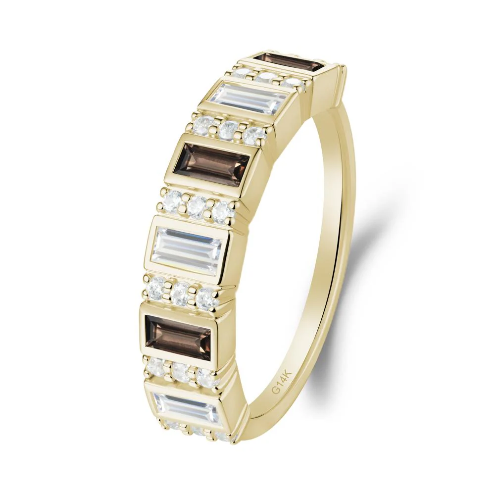 Baguette Smoky Quartz and Cubic Zirconia Half Eternity Ring - Image 9