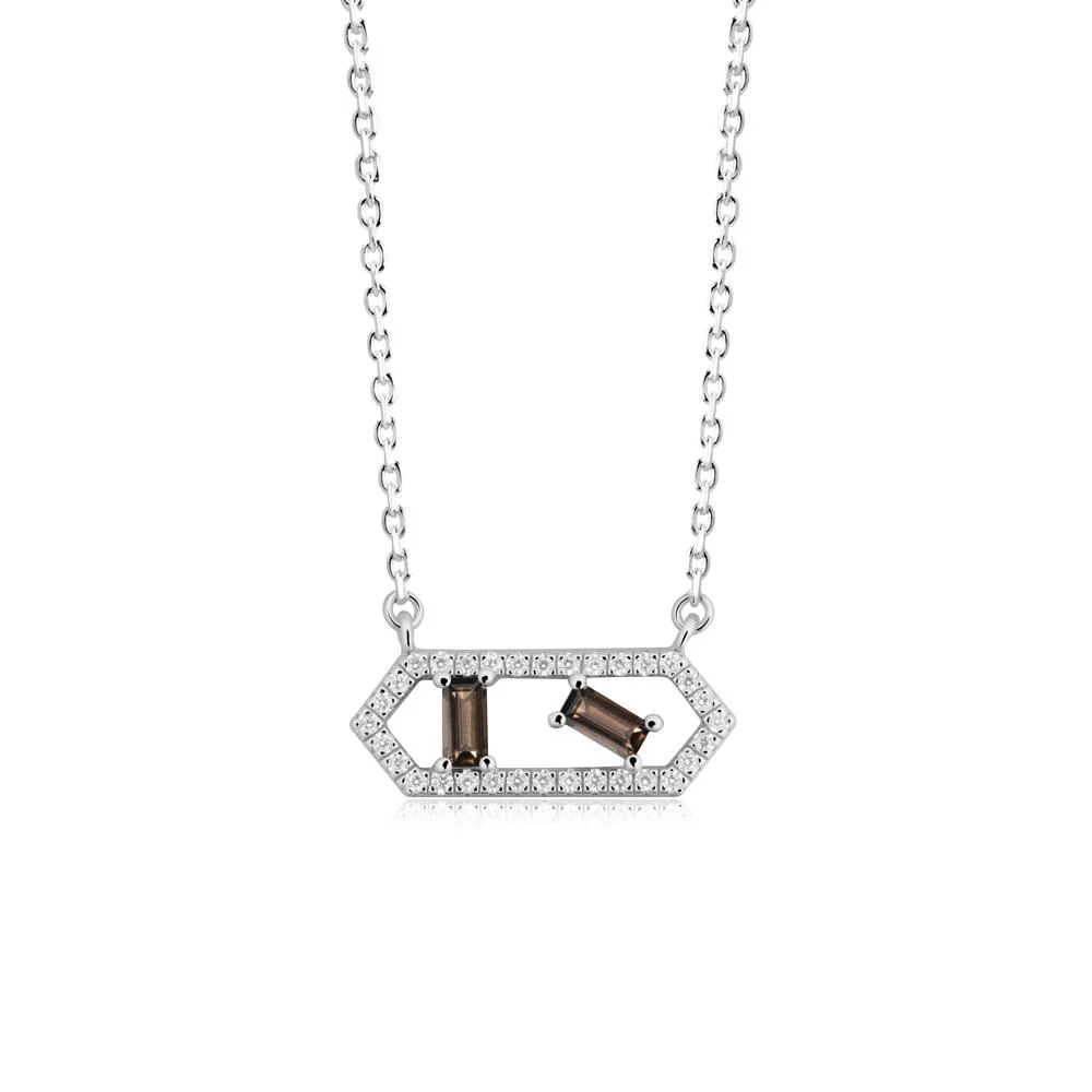 Baguette Smoky Quartz Pendant with Hexagon Halo - Image 2
