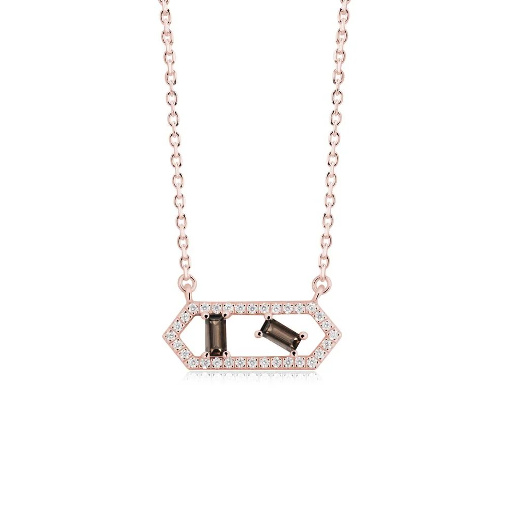 Baguette Smoky Quartz Pendant with Hexagon Halo - Image 3