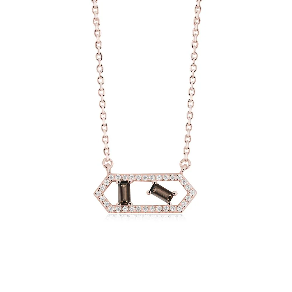Baguette Smoky Quartz Pendant with Hexagon Halo - Image 5