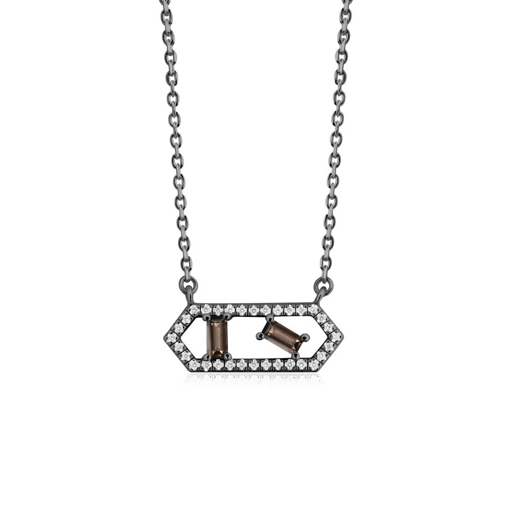 Baguette Smoky Quartz Pendant with Hexagon Halo - Image 8