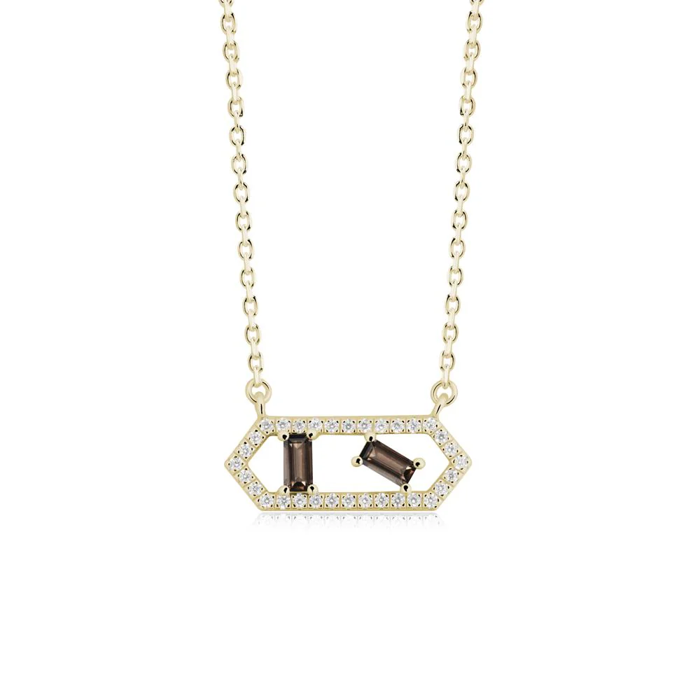 Baguette Smoky Quartz Pendant with Hexagon Halo - Image 9