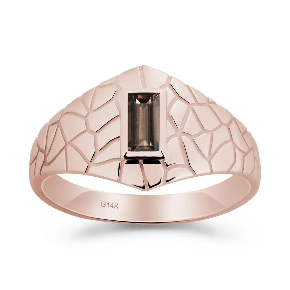 Baguette Smoky Quartz Ring with Cracked Texture