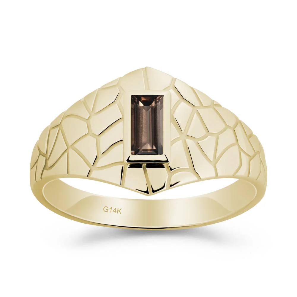 Baguette Smoky Quartz Ring with Cracked Texture - Image 3