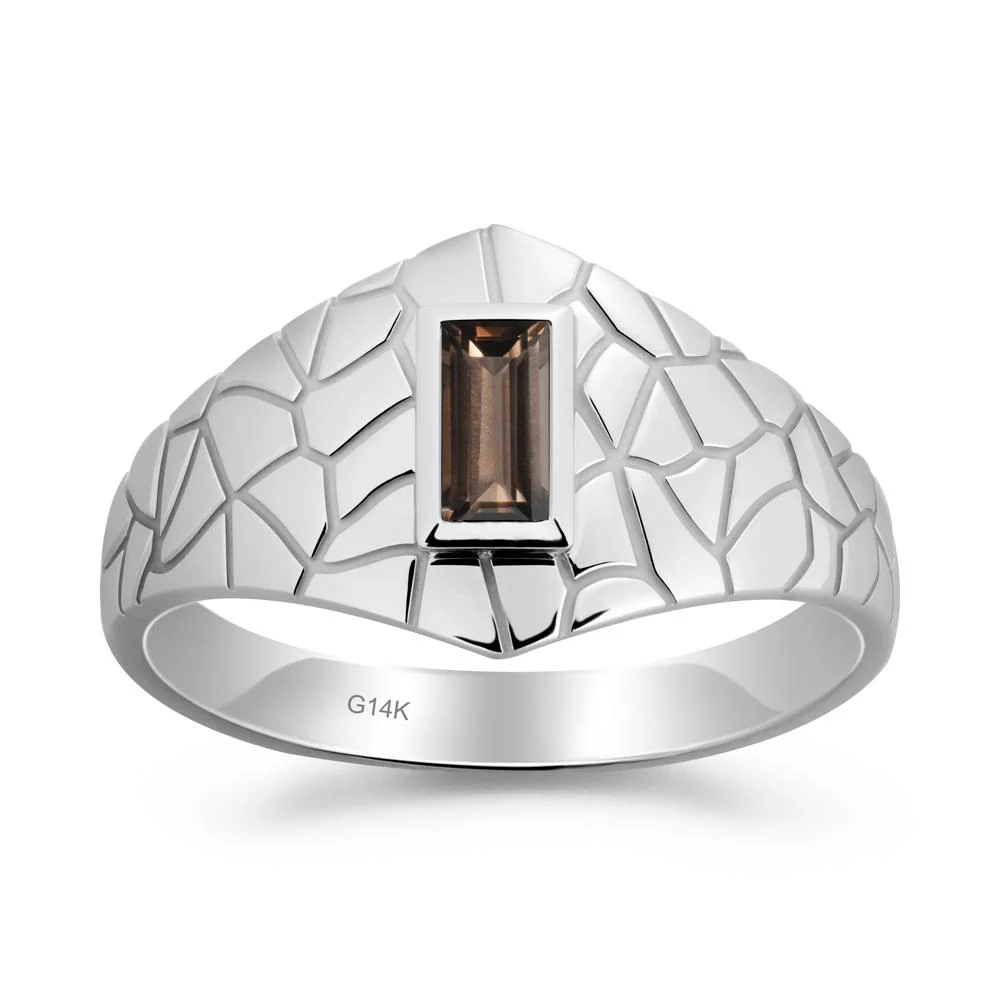 Baguette Smoky Quartz Ring with Cracked Texture - Image 4