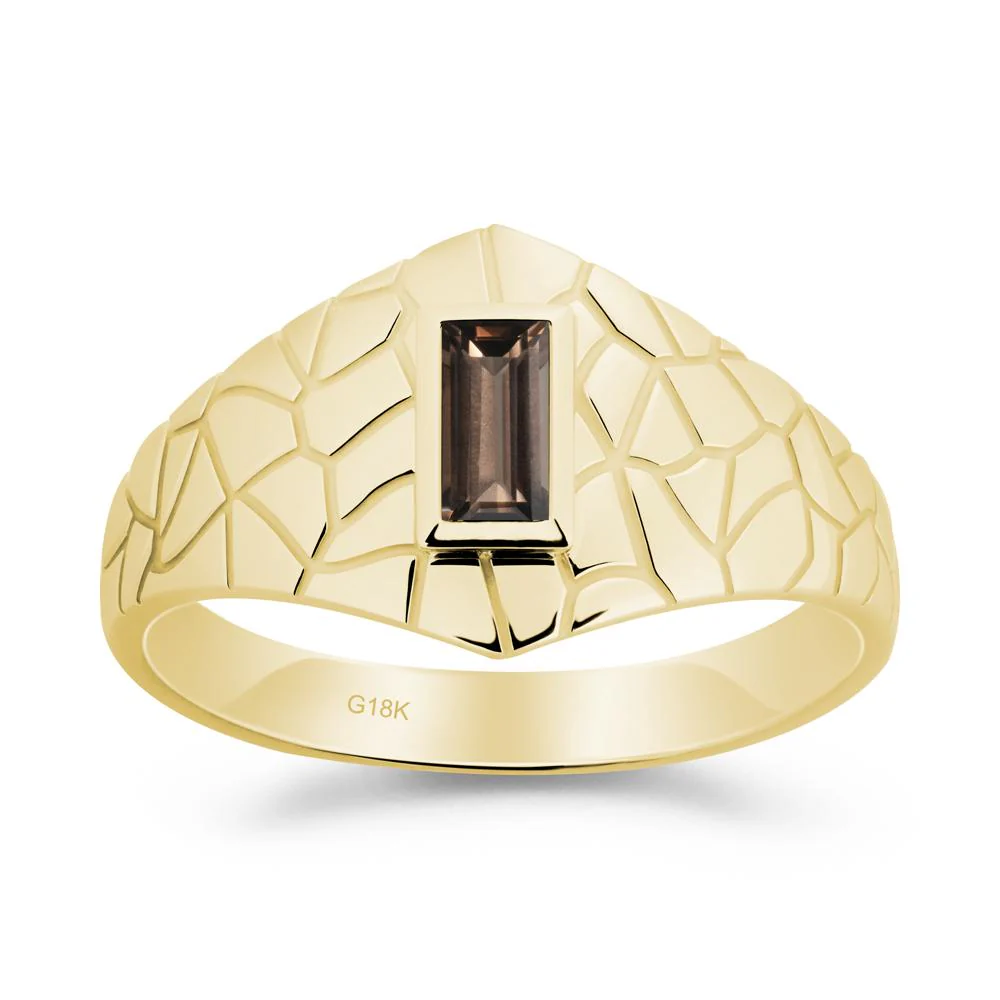 Baguette Smoky Quartz Ring with Cracked Texture - Image 6