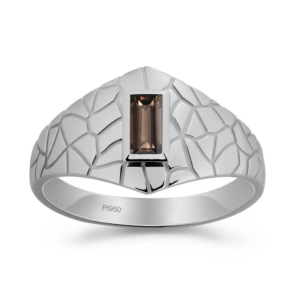 Baguette Smoky Quartz Ring with Cracked Texture - Image 7