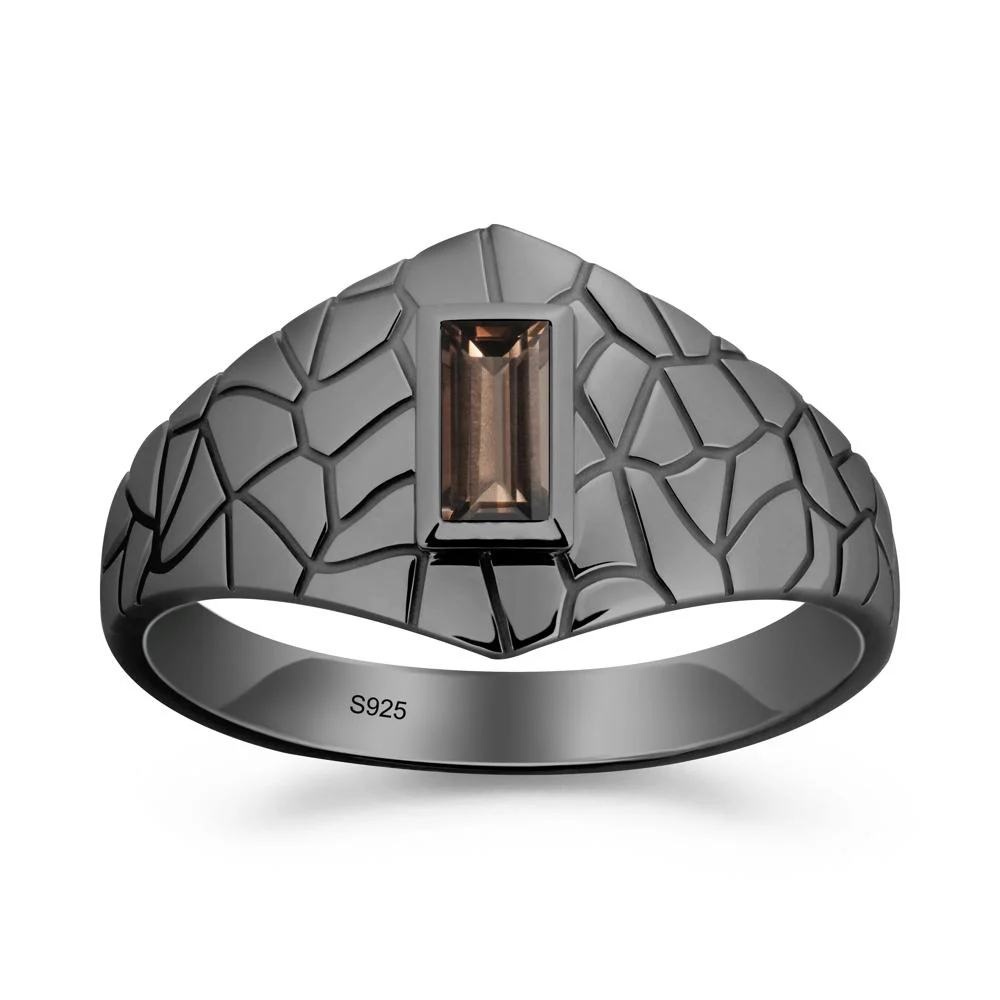 Baguette Smoky Quartz Ring with Cracked Texture - Image 9