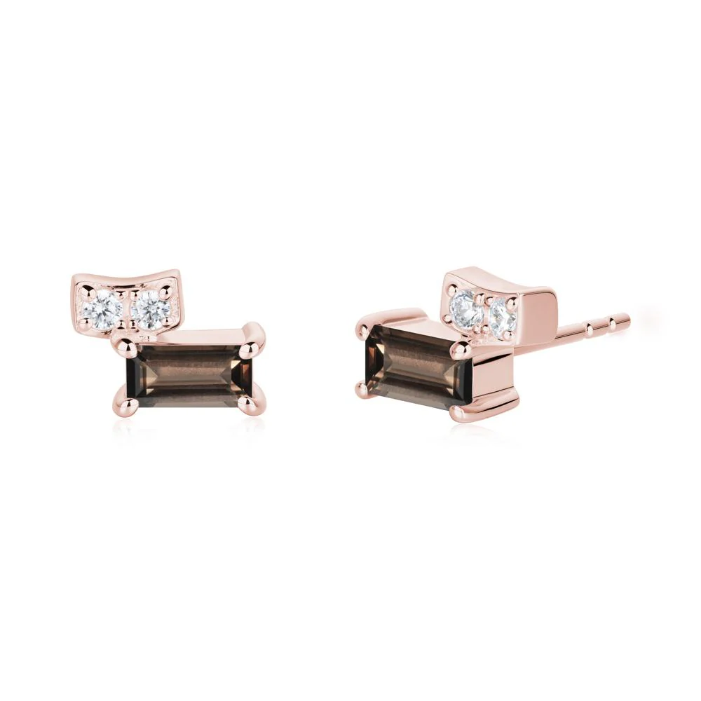 Baguette Smoky Quartz Stud Earrings - Image 4