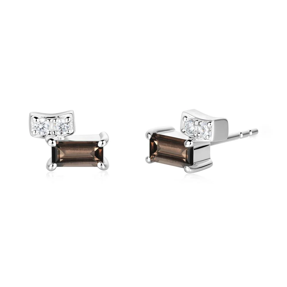 Baguette Smoky Quartz Stud Earrings - Image 7