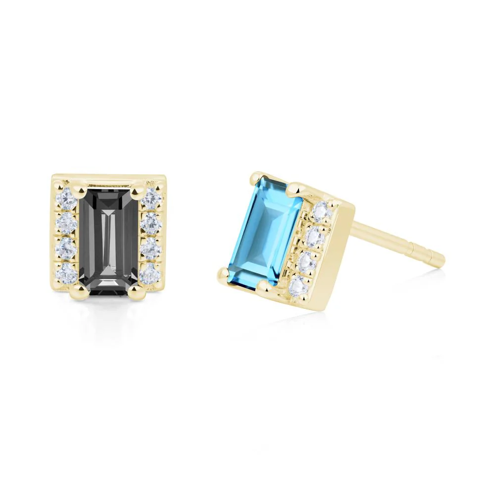 Baguette  Swiss Blue Topaz Halo Stud Earrings - Image 7