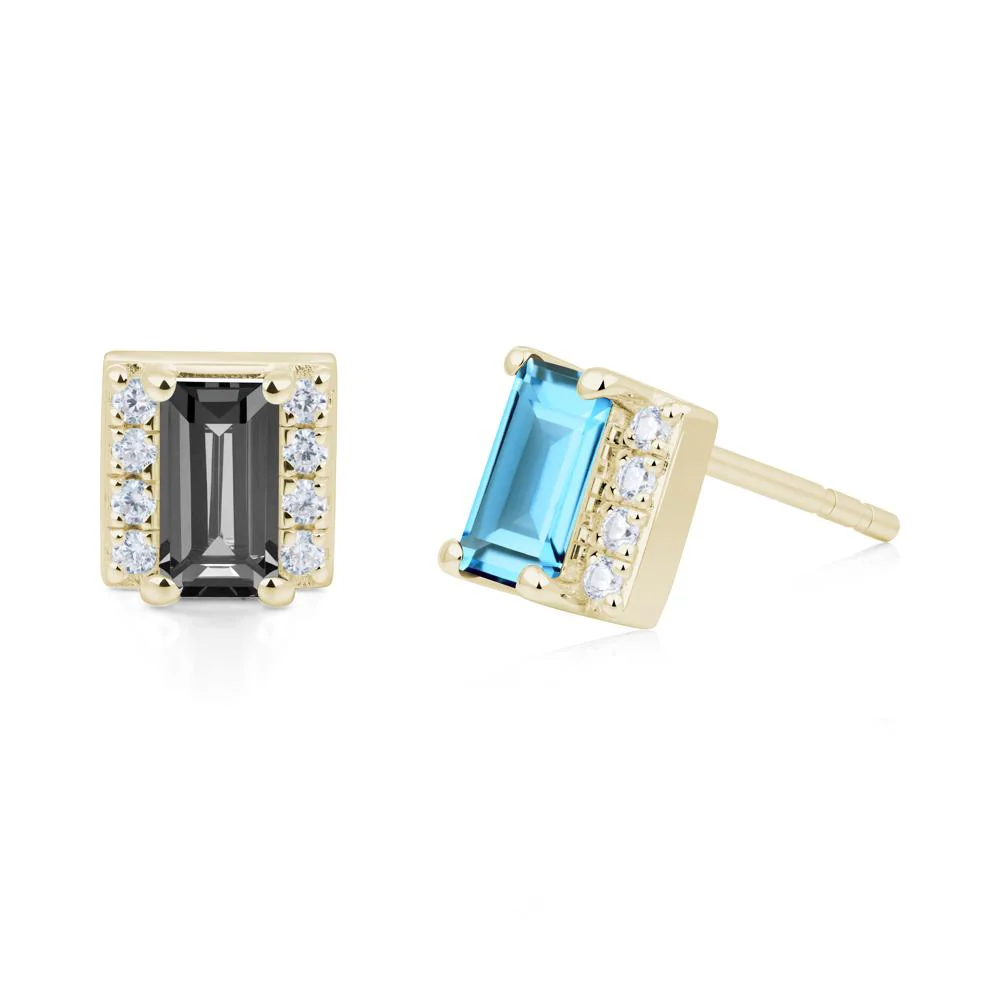 Baguette  Swiss Blue Topaz Halo Stud Earrings - Image 8