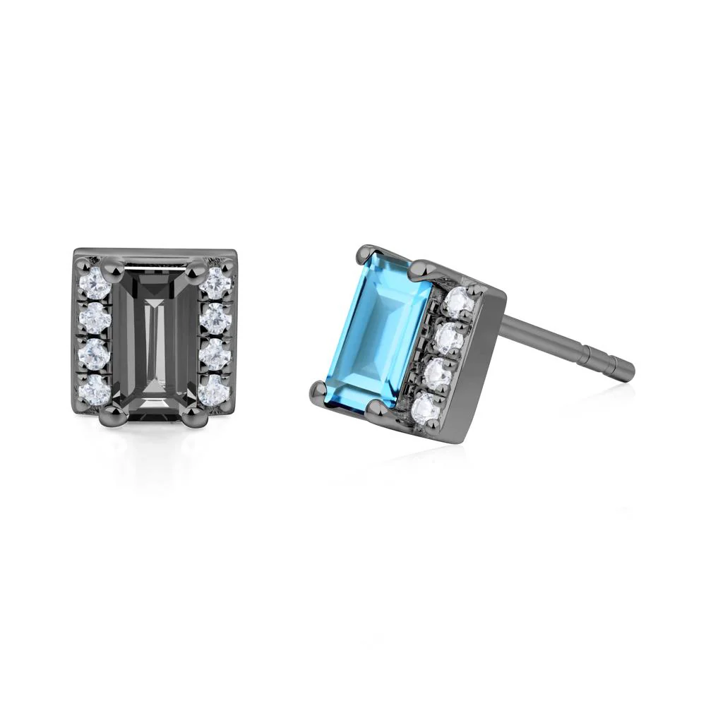 Baguette  Swiss Blue Topaz Halo Stud Earrings - Image 9
