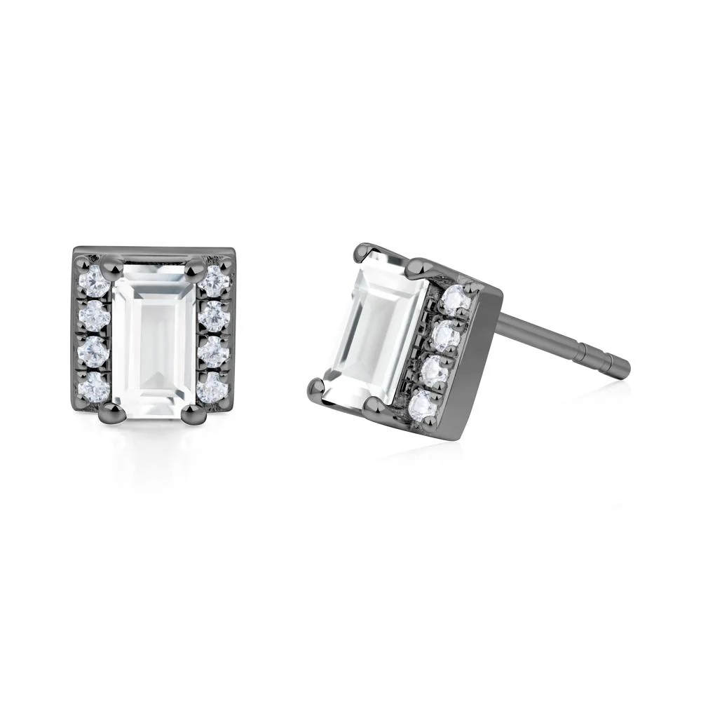 Baguette  White Topaz Halo Stud Earrings - Image 2