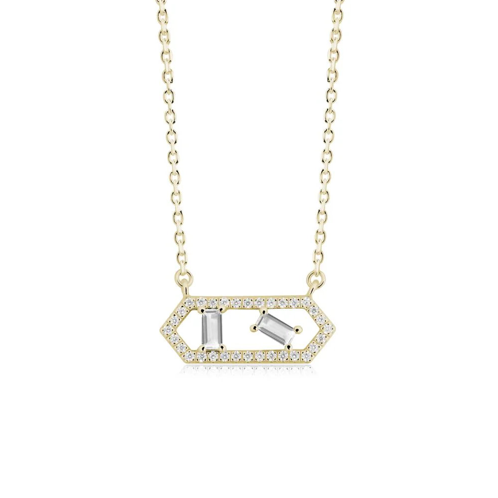 Baguette White Topaz Hexagon Necklace - Image 3
