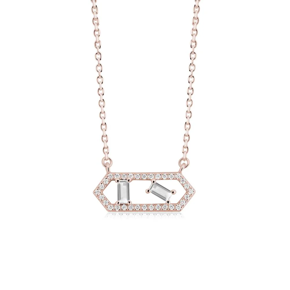 Baguette White Topaz Hexagon Necklace - Image 4