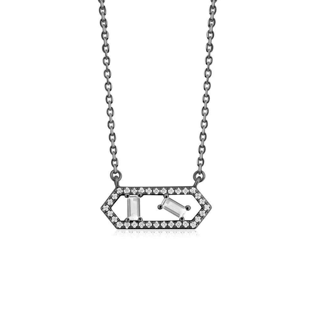 Baguette White Topaz Hexagon Necklace - Image 5