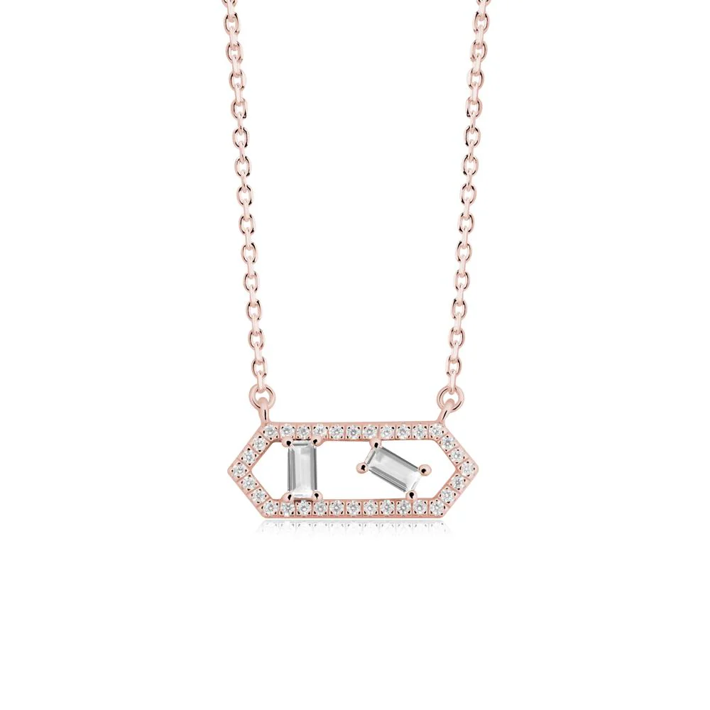 Baguette White Topaz Hexagon Necklace - Image 7