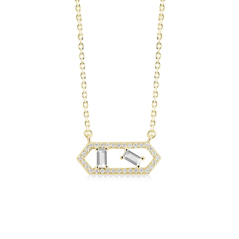Baguette White Topaz Hexagon Necklace - Image 9