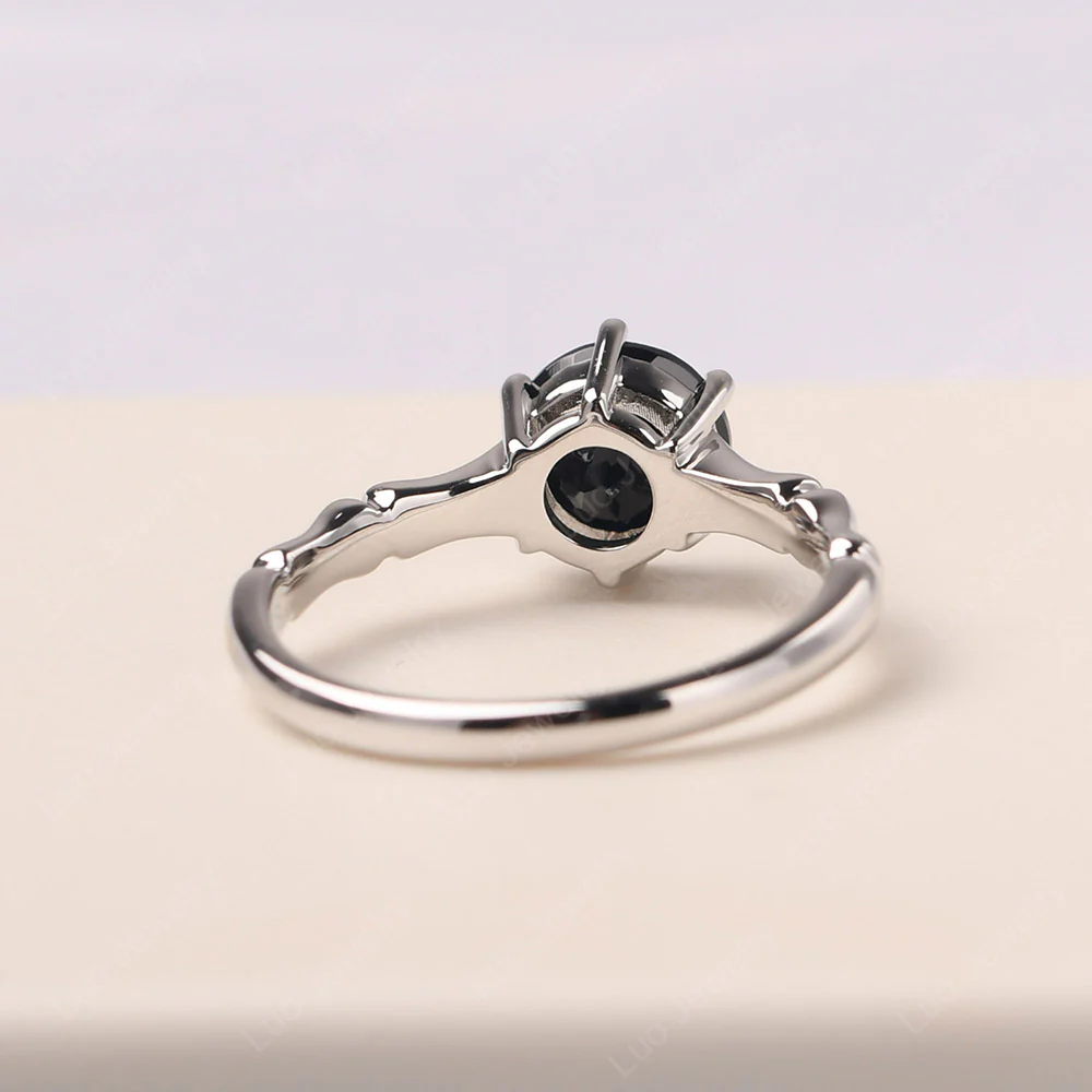 Black Spinel Six Prong Round Engagement Ring - Image 3
