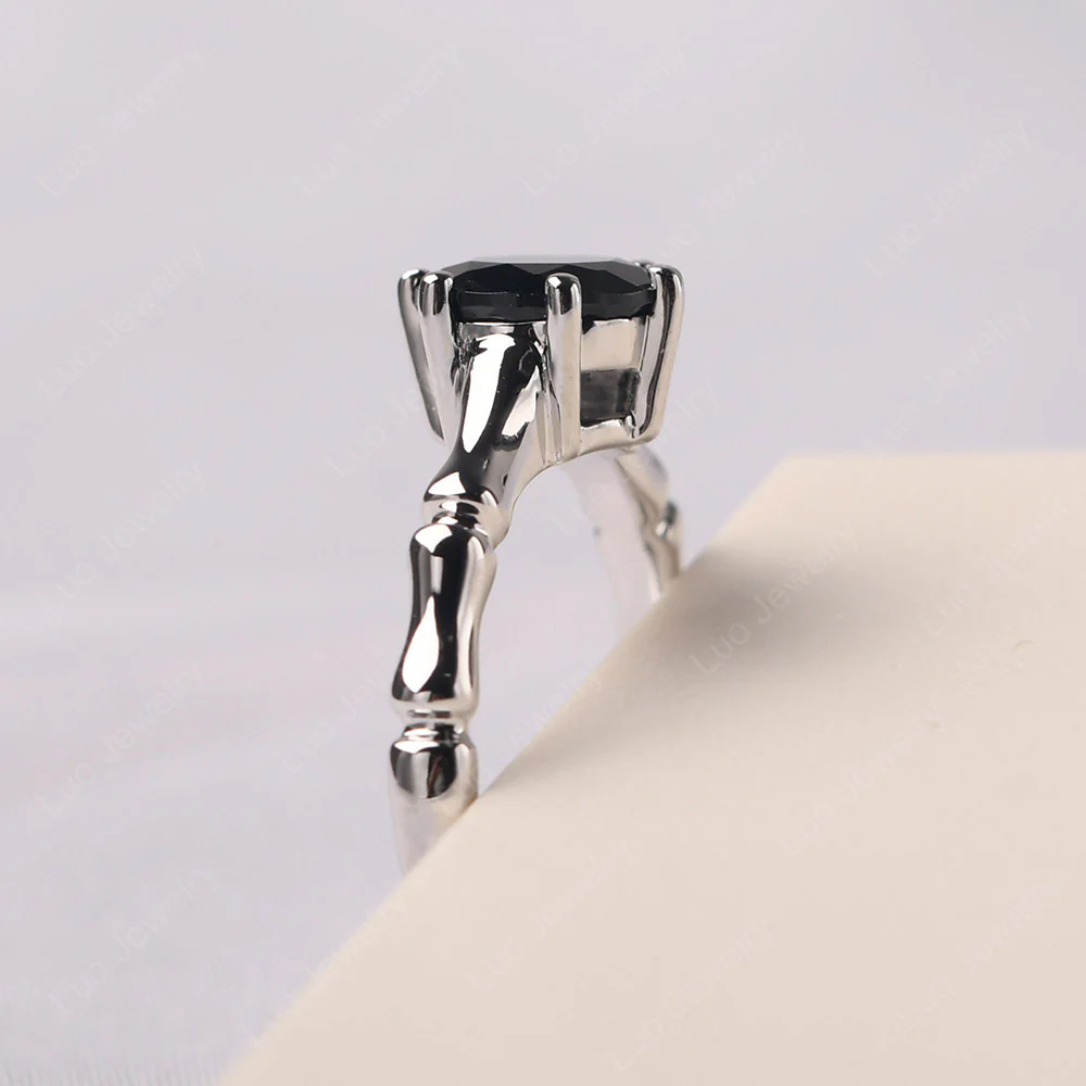 Black Spinel Six Prong Round Engagement Ring - Image 4