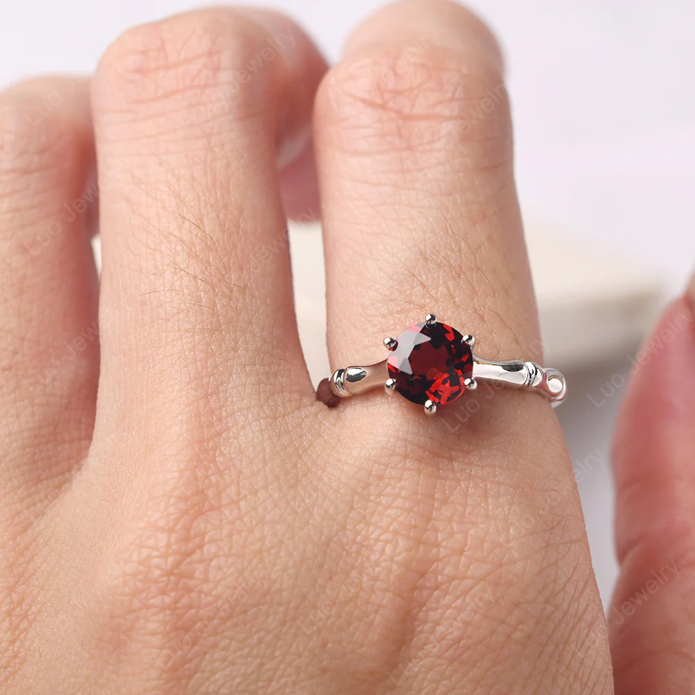 Garnet Six Prong Round Engagement Ring - Image 5