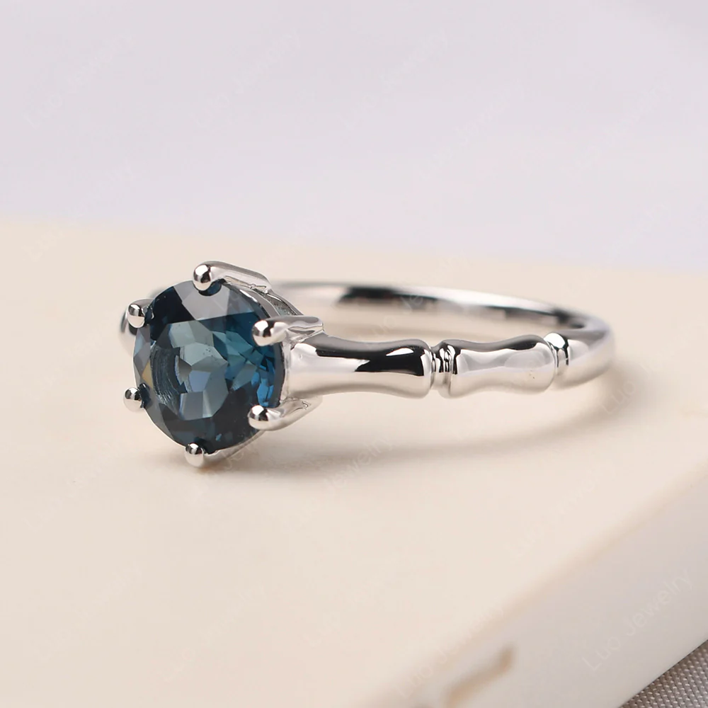 London Blue Topaz Six Prong Round Engagement Ring - Image 2