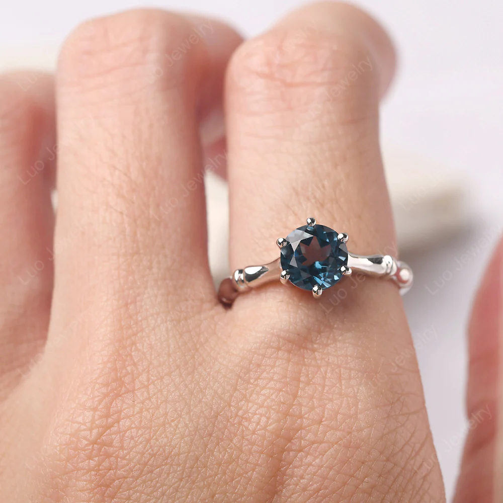 London Blue Topaz Six Prong Round Engagement Ring - Image 4
