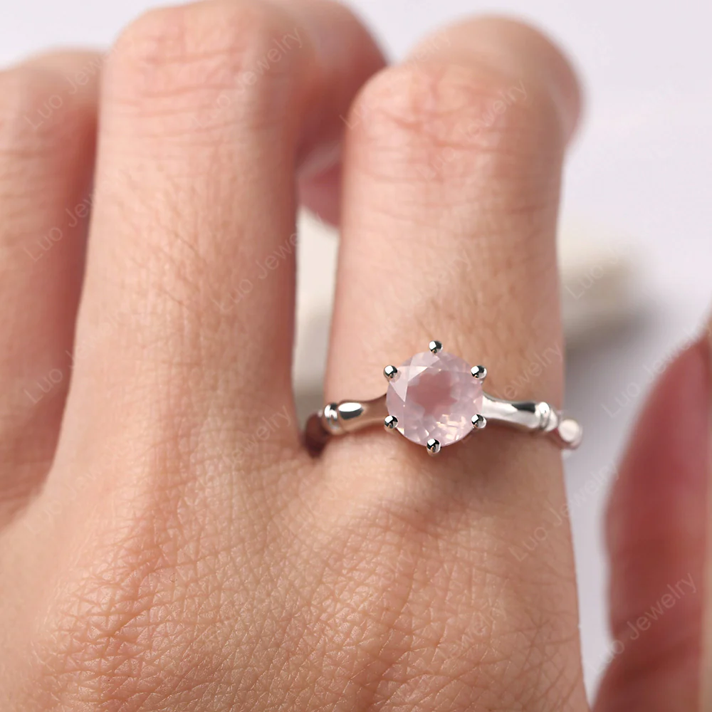 Rose Quartz Bamboo Ring - Image 5