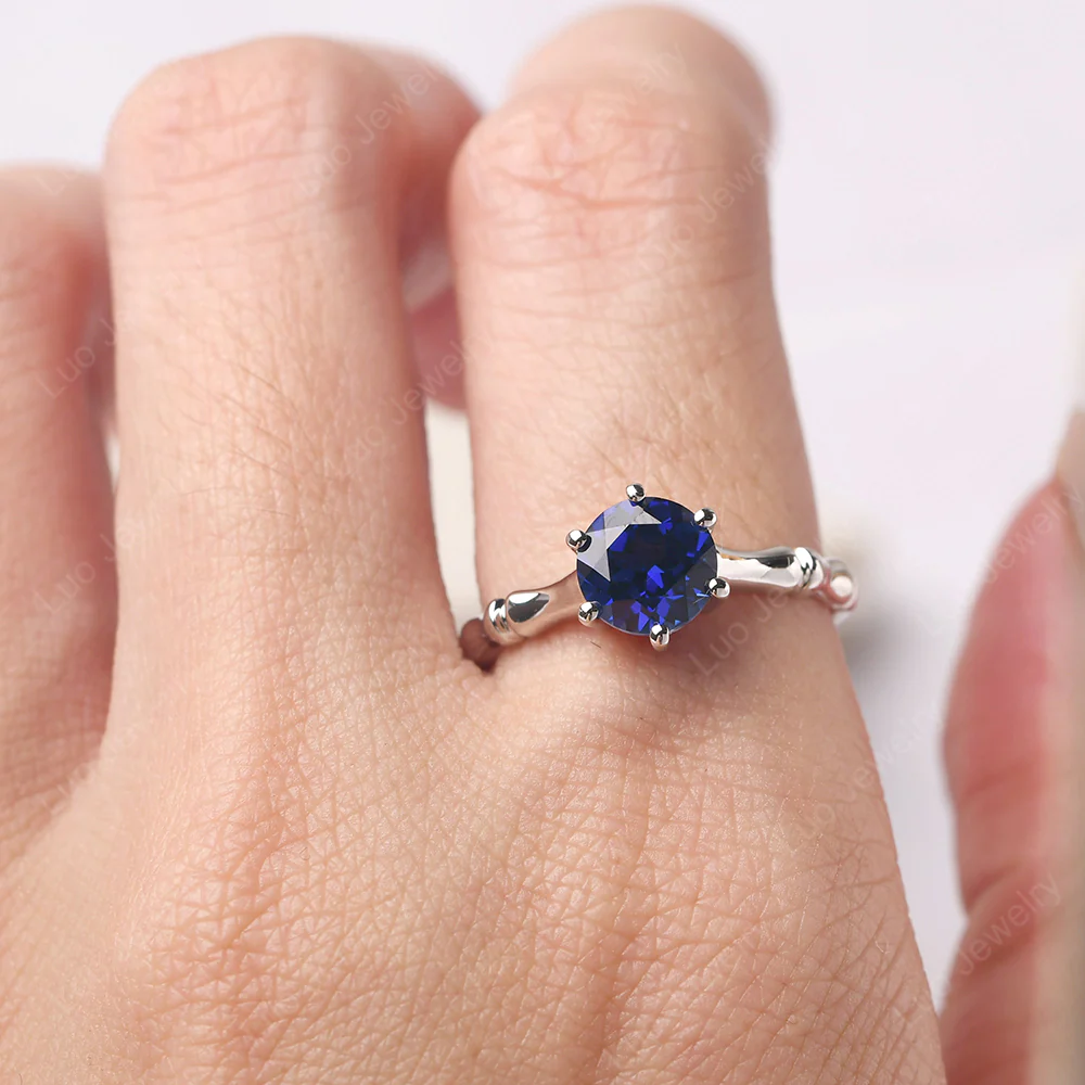 Bamboo 6 Prong Sapphire Ring - Image 5