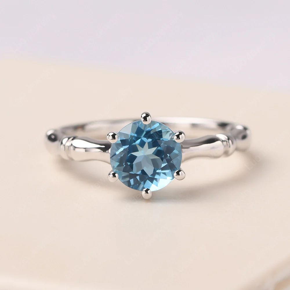 Swiss Blue Topaz Six Prong Round Engagement Ring