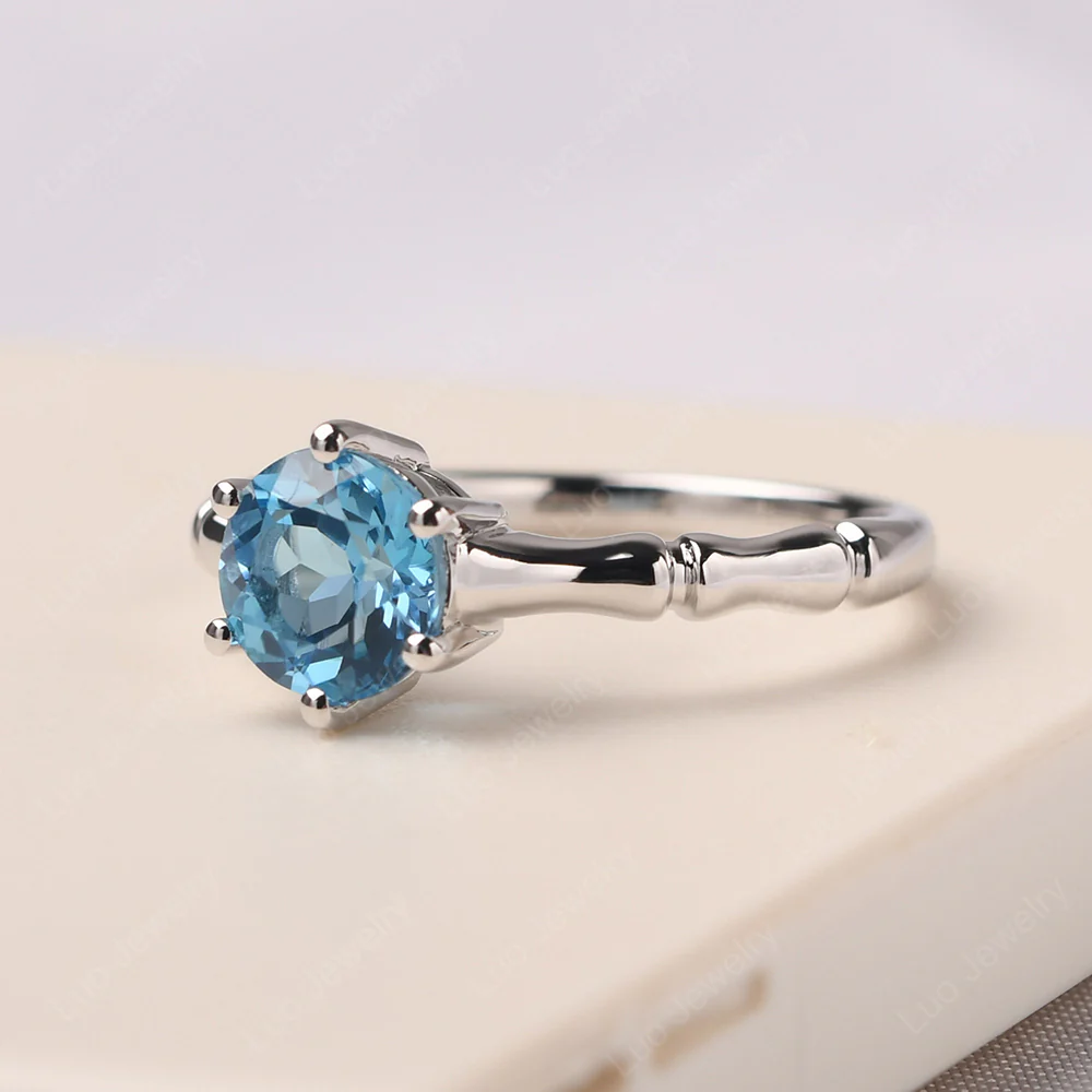 Swiss Blue Topaz Six Prong Round Engagement Ring - Image 2