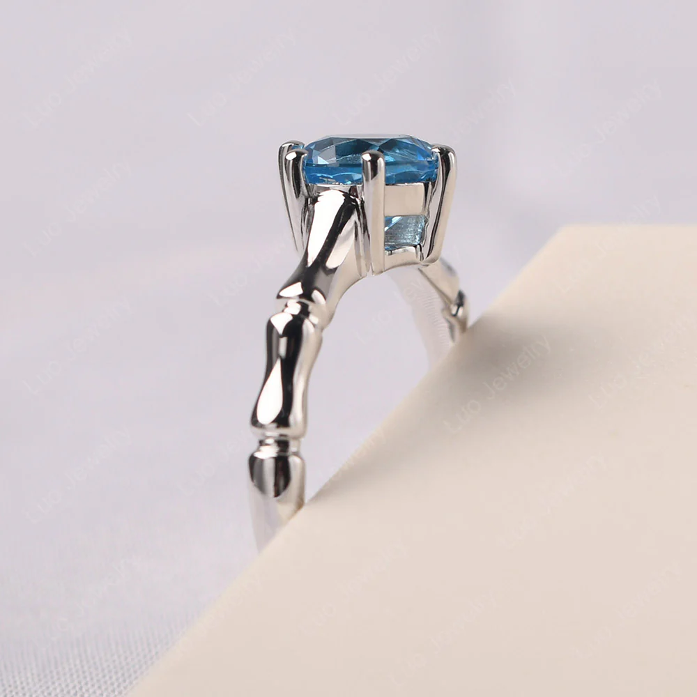 Swiss Blue Topaz Six Prong Round Engagement Ring - Image 4