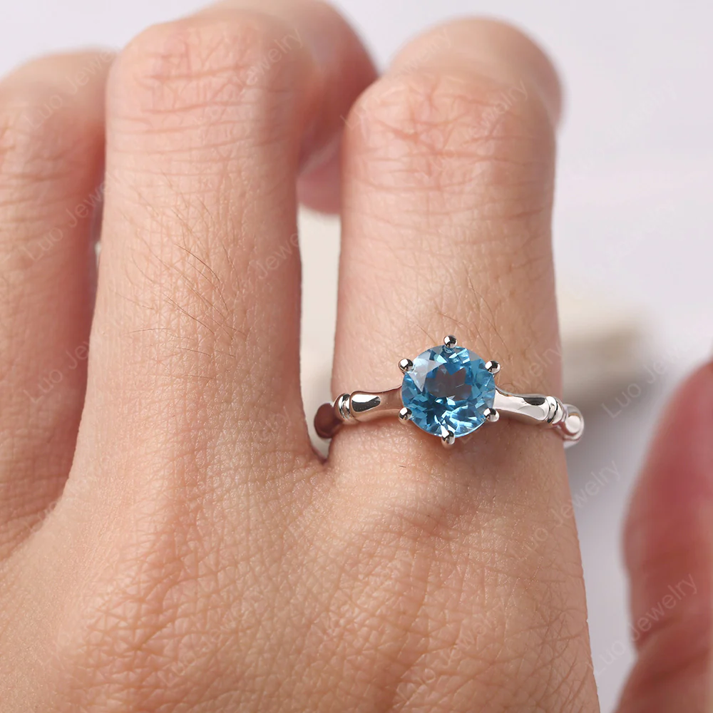 Swiss Blue Topaz Six Prong Round Engagement Ring - Image 5