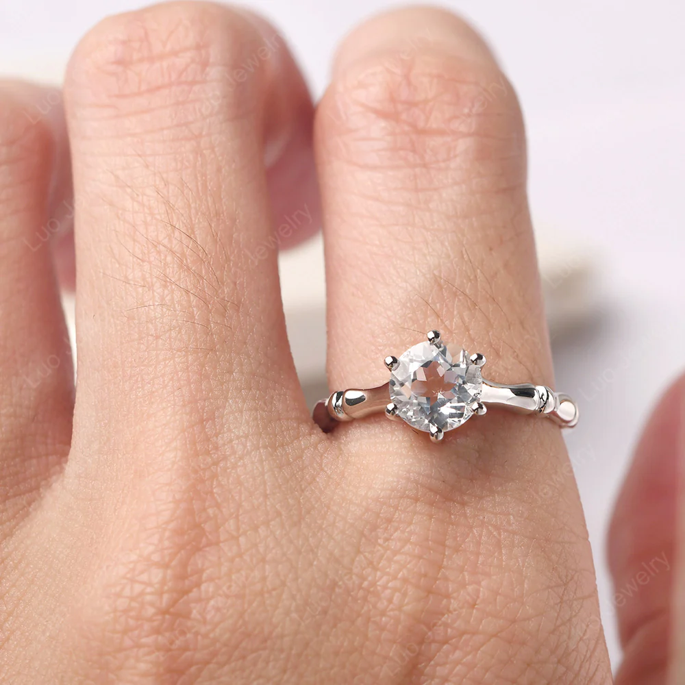 Bamboo 6 Prong White Topaz Ring - Image 5