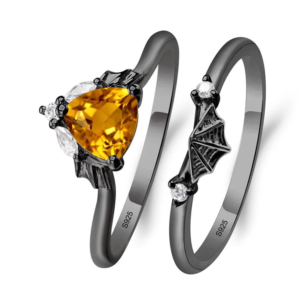 Citrine Bat and Spider Web Ring Set - Image 3