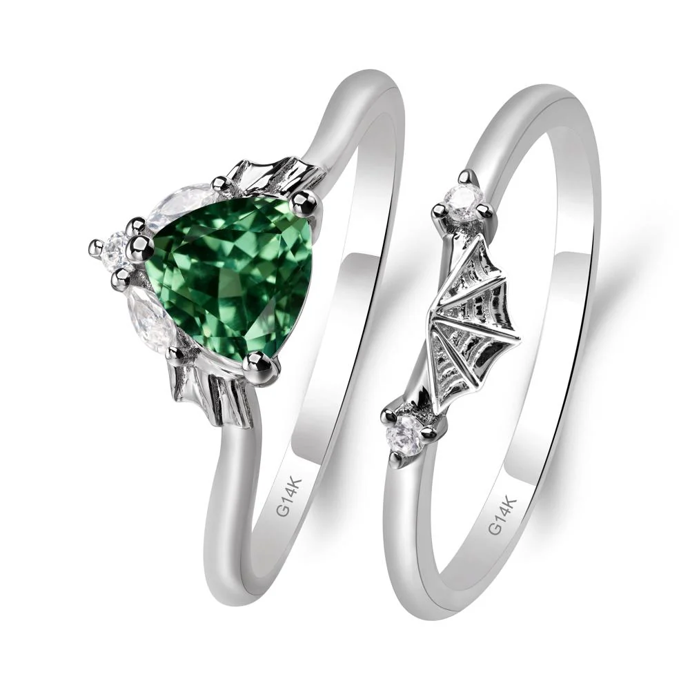 Green Sapphire Gothic Wedding Ring Sets - Image 3