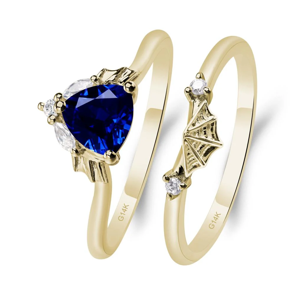 Sapphire Bat and Spider Web Ring Set