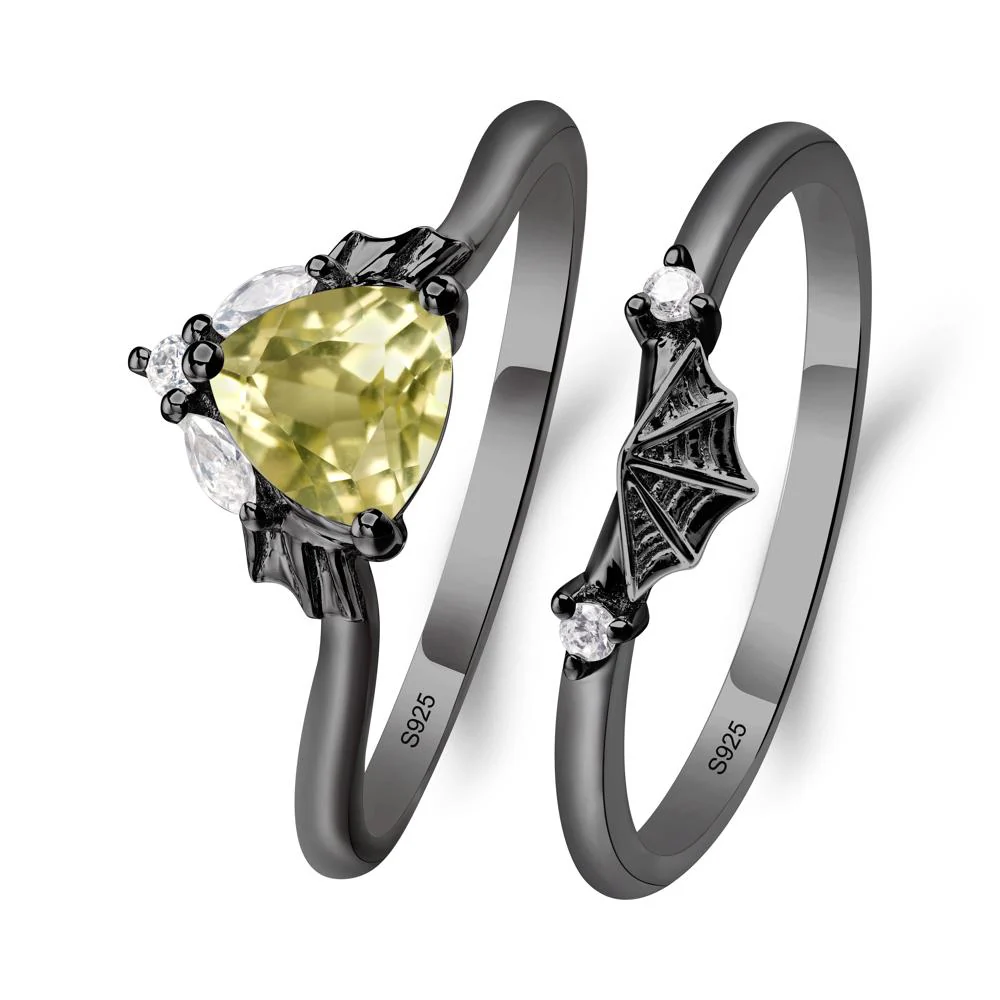 Lemon Quartz Bat and Spider Web Ring Set - Image 3