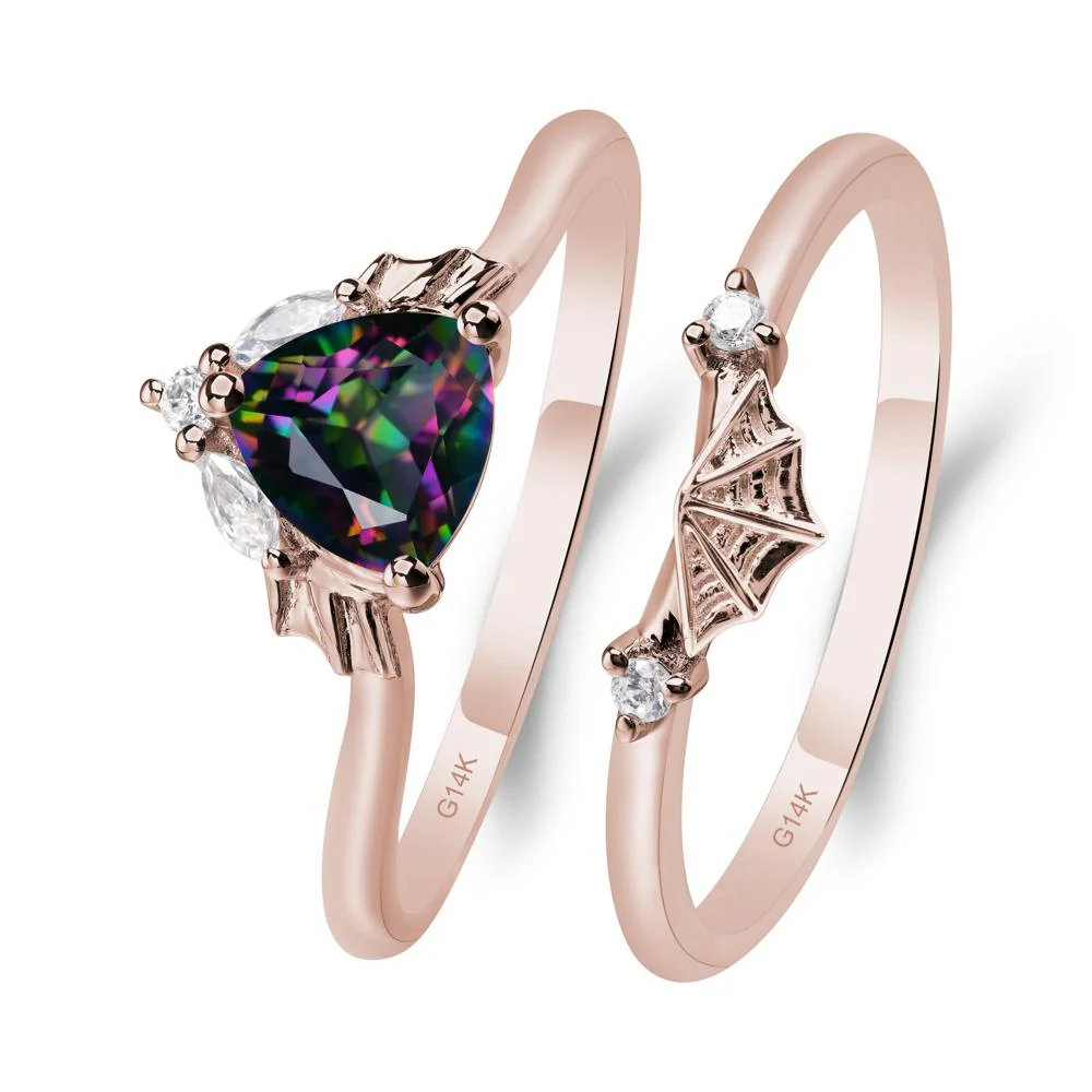 Mystic Topaz Bat and Spider Web Ring Set