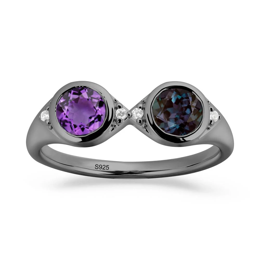 Bezel Alexandrite and Amethyst Two Stone Ring - Image 3